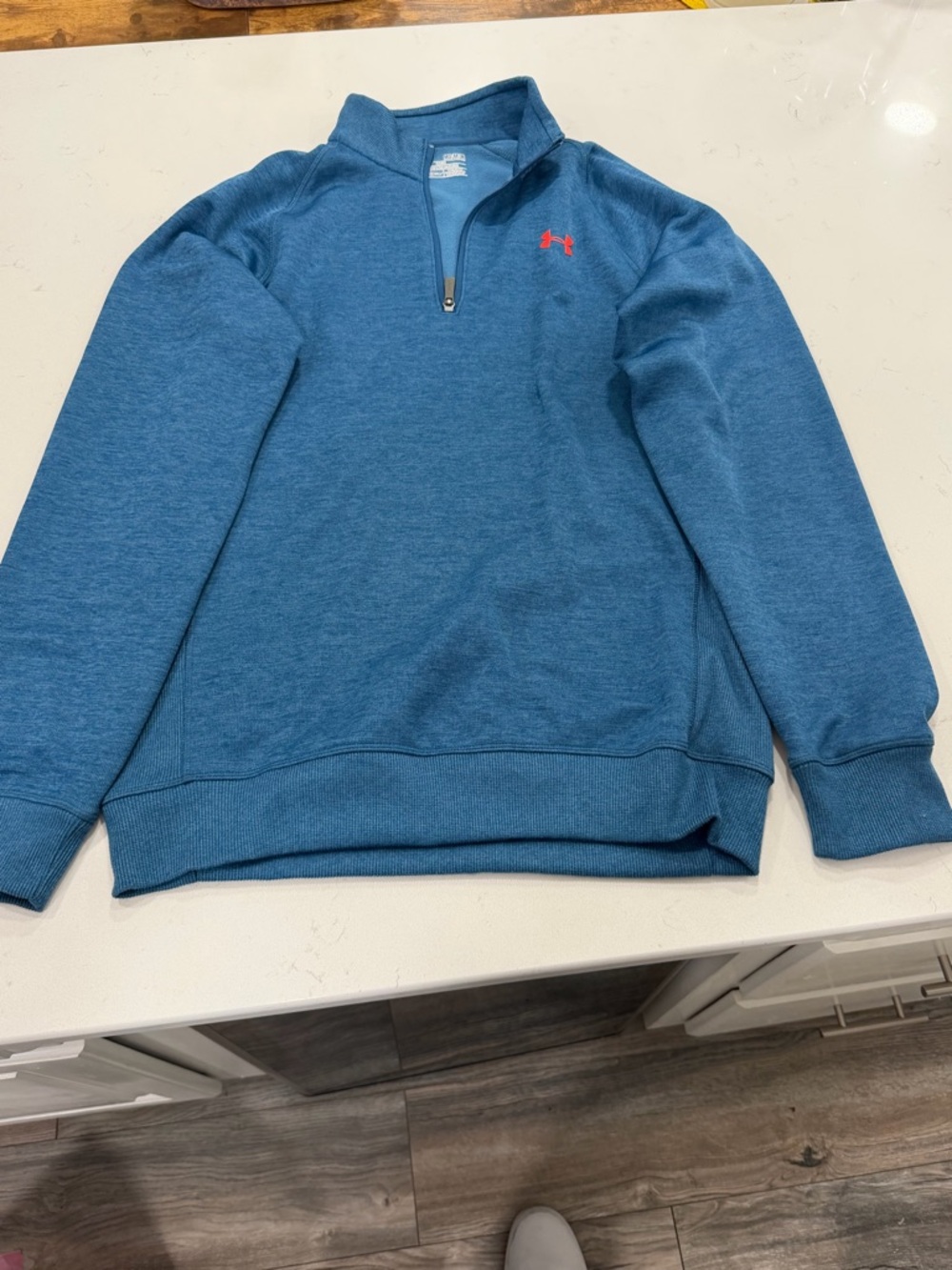 Under Armour Men’s Heather Blue Quarter-Zip Pullover with Red Logo
